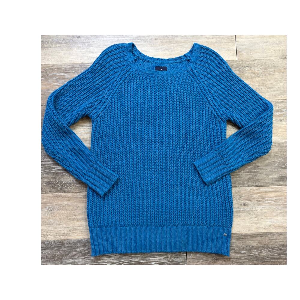 American Eagle Blue Jegging Sweater Medium Chunky Knit Cozy Fall Winter Top